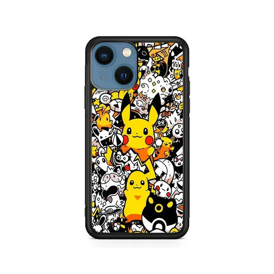 Pokemon Pikachu Doodle iPhone 13 Mini Case-Rubber / Black (2D Case)-Xtracase