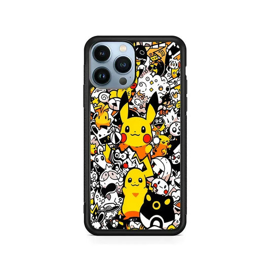 Pokemon Pikachu Doodle iPhone 15 Pro Max Case-Rubber / Black (2D Case)-Xtracase