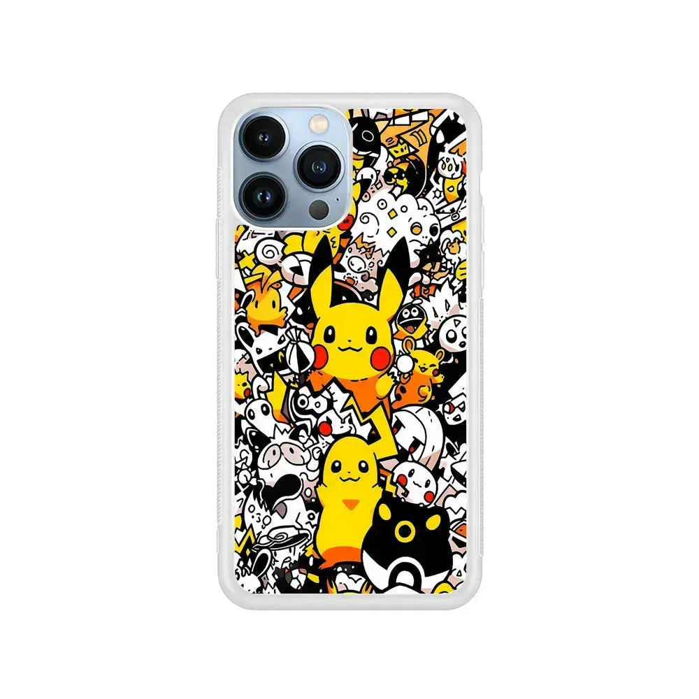 Pokemon Pikachu Doodle iPhone 15 Pro Max Case-Rubber / White (2D Case)-Xtracase
