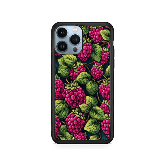 Raspberry Fresh Tropical Fruit iPhone 13 Pro Max Case-Rubber / Black (2D Case)-Xtracase