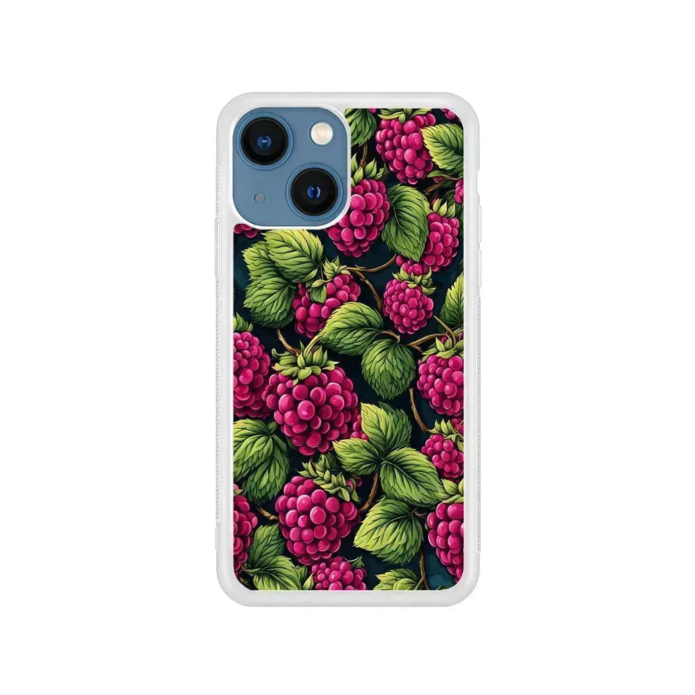 Raspberry Fresh Tropical Fruit iPhone 13 Mini Case-Rubber / White (2D Case)-Xtracase