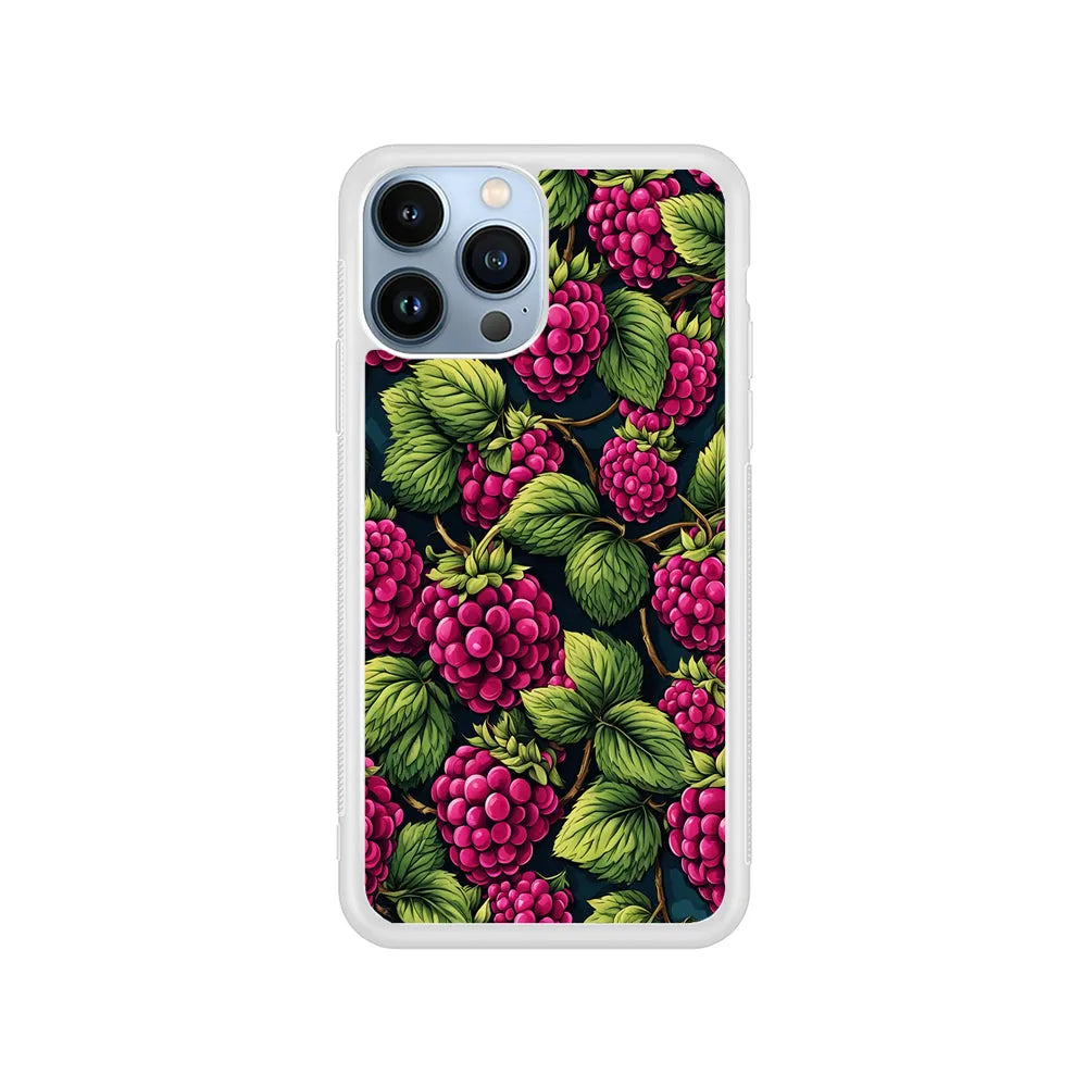 Raspberry Fresh Tropical Fruit iPhone 13 Pro Case-Rubber / White (2D Case)-Xtracase