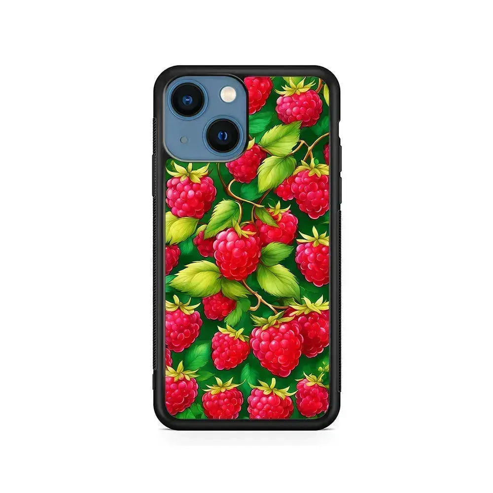 Raspberry Leaves and Berries iPhone 13 Mini Case-Rubber / Black (2D Case)-Xtracase
