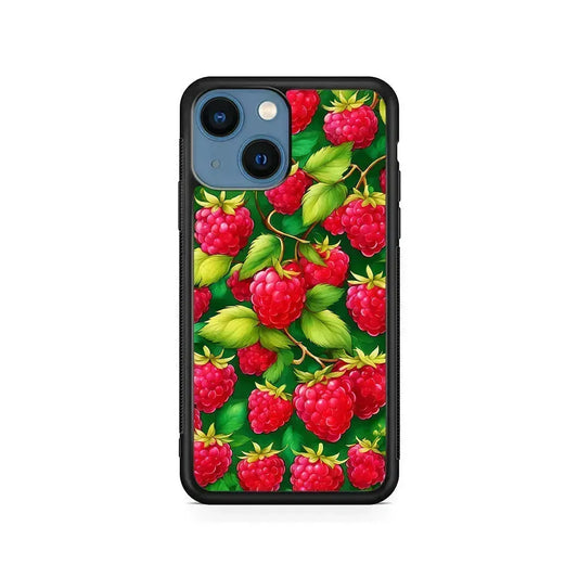 Raspberry Leaves and Berries iPhone 13 Mini Case-Rubber / Black (2D Case)-Xtracase
