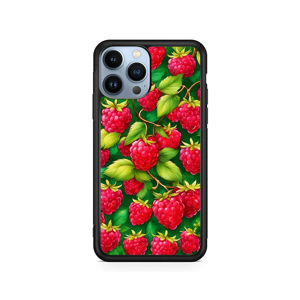 Raspberry Leaves and Berries iPhone 13 Pro Case-Rubber / Black (2D Case)-Xtracase