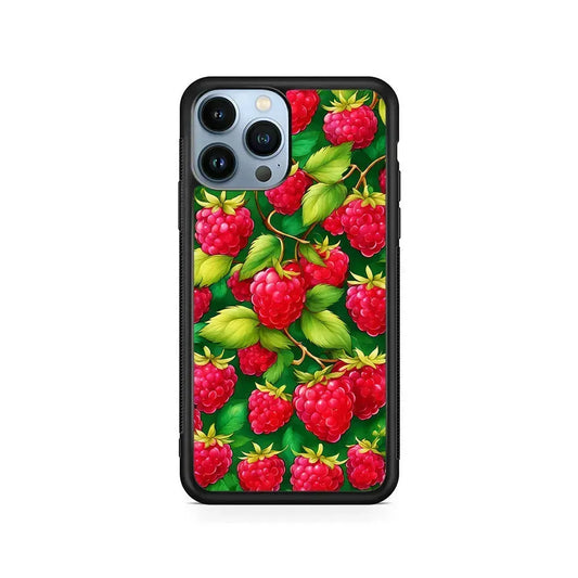 Raspberry Leaves and Berries iPhone 15 Pro Max Case-Rubber / Black (2D Case)-Xtracase