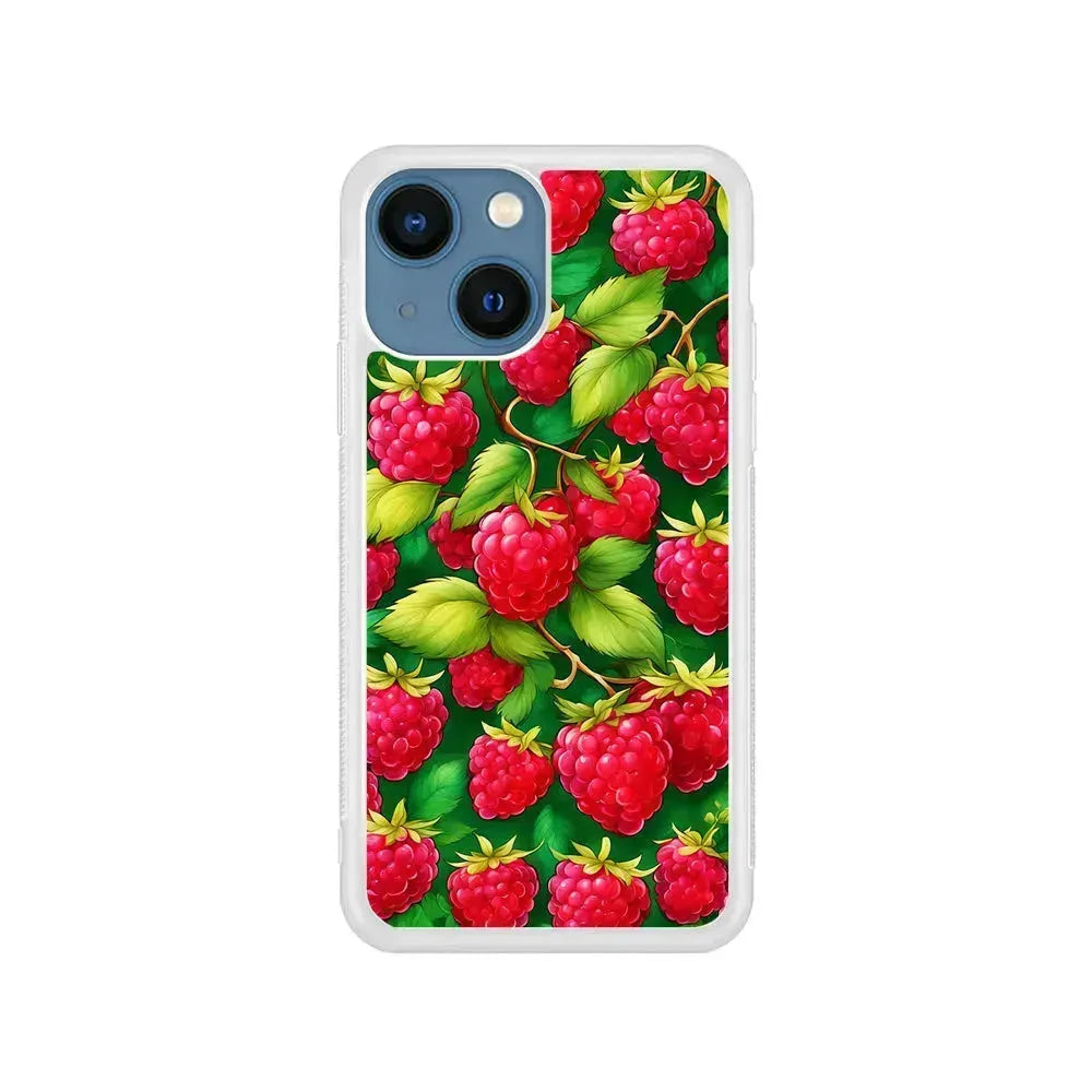 Raspberry Leaves and Berries iPhone 13 Mini Case-Rubber / White (2D Case)-Xtracase