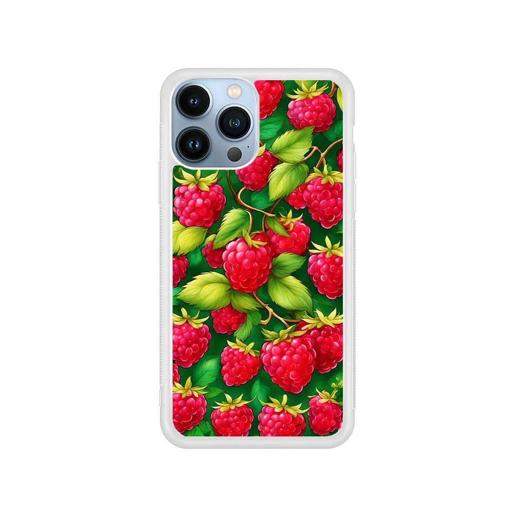 Raspberry Leaves and Berries iPhone 13 Pro Case-Rubber / White (2D Case)-Xtracase
