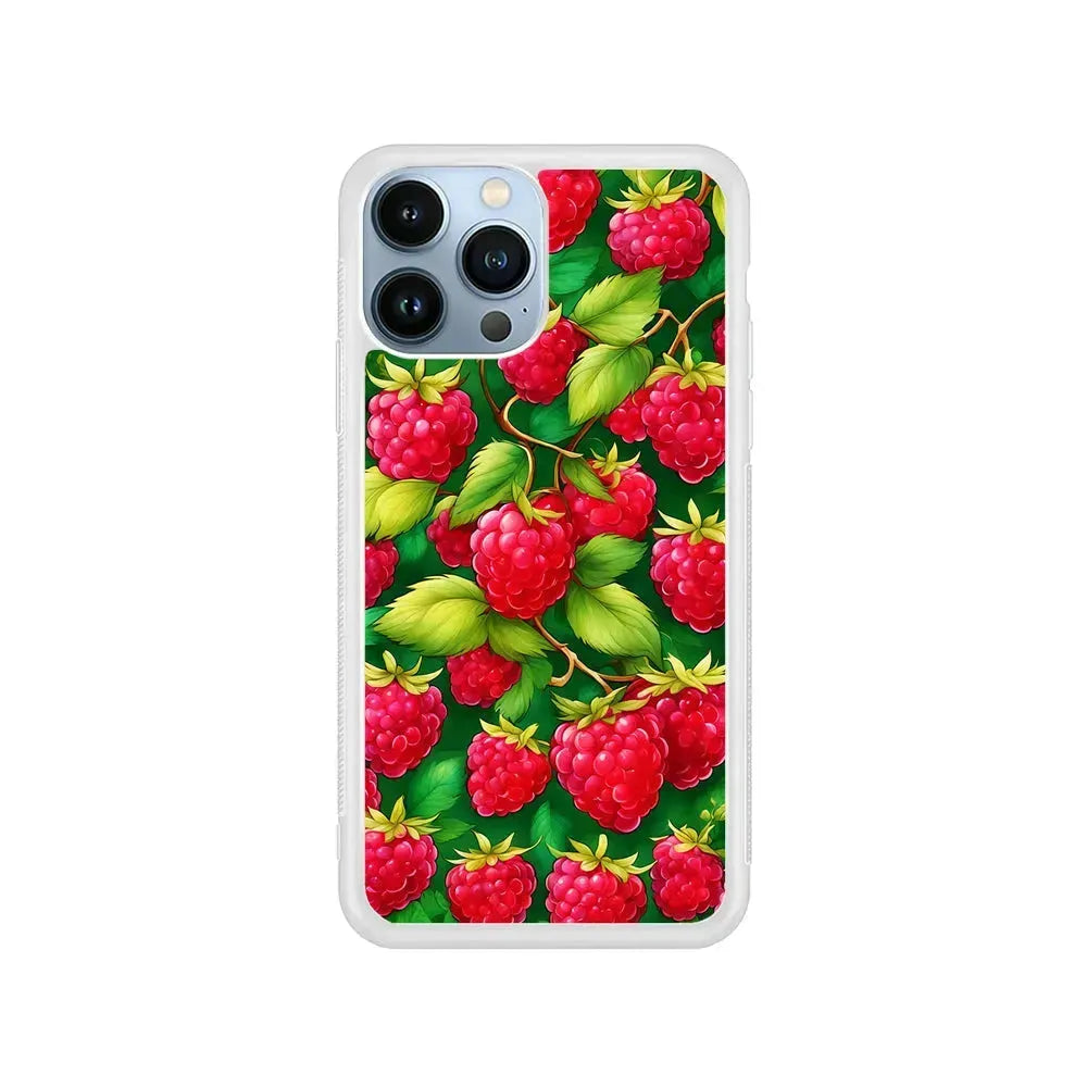 Raspberry Leaves and Berries iPhone 15 Pro Max Case-Rubber / White (2D Case)-Xtracase