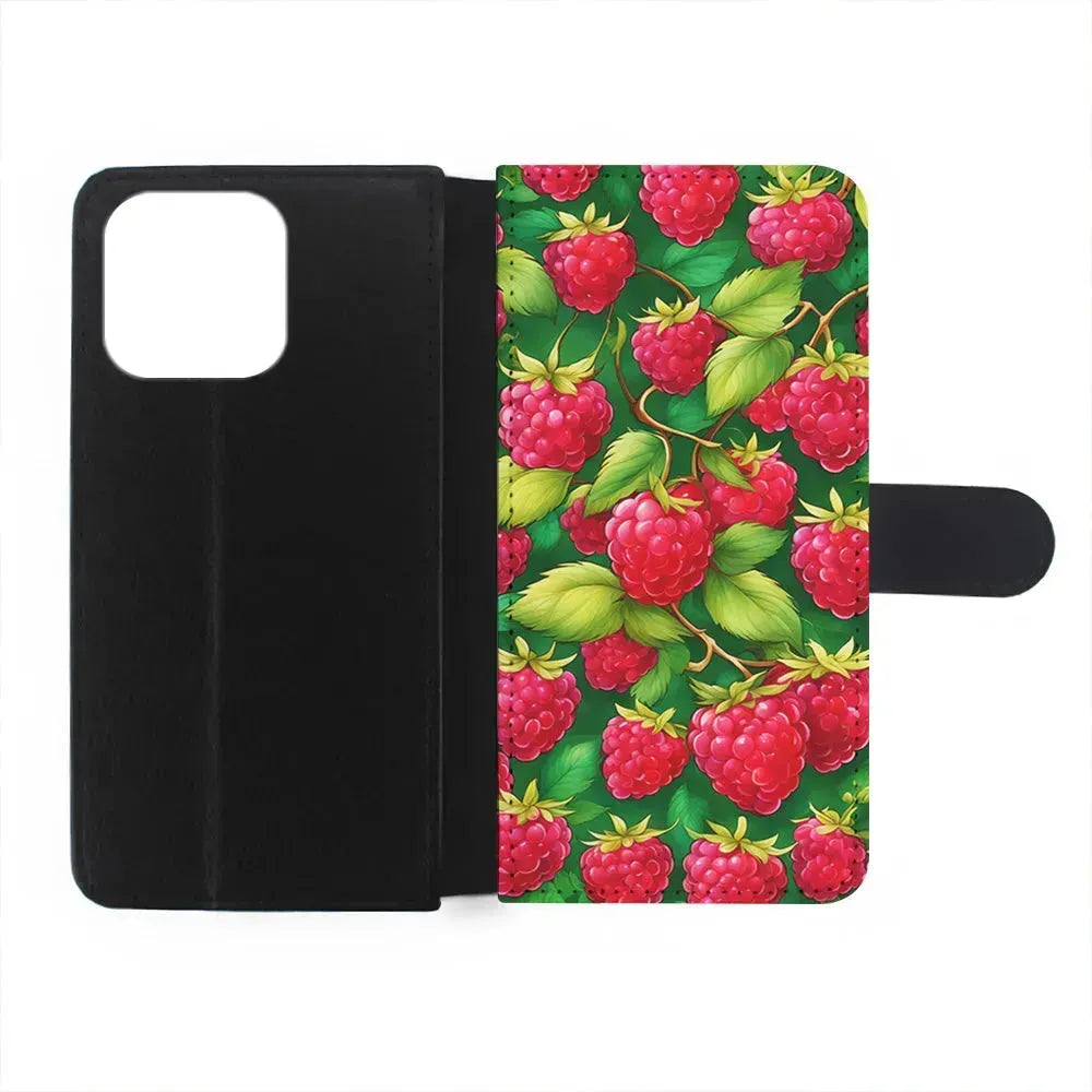 Raspberry Leaves and Berries iPhone 15 Pro Max Case-Flip Wallet Case-Xtracase