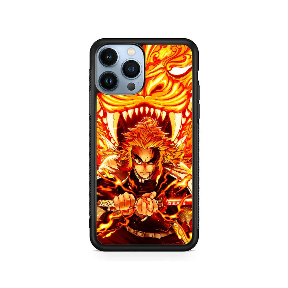 Rengoku Kyojuro Demon Slayer iPhone 13 Pro Case-Rubber / Black (2D Case)-Xtracase