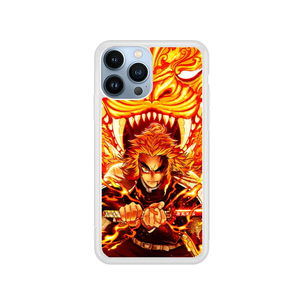 Rengoku Kyojuro Demon Slayer iPhone 13 Pro Case-Rubber / White (2D Case)-Xtracase
