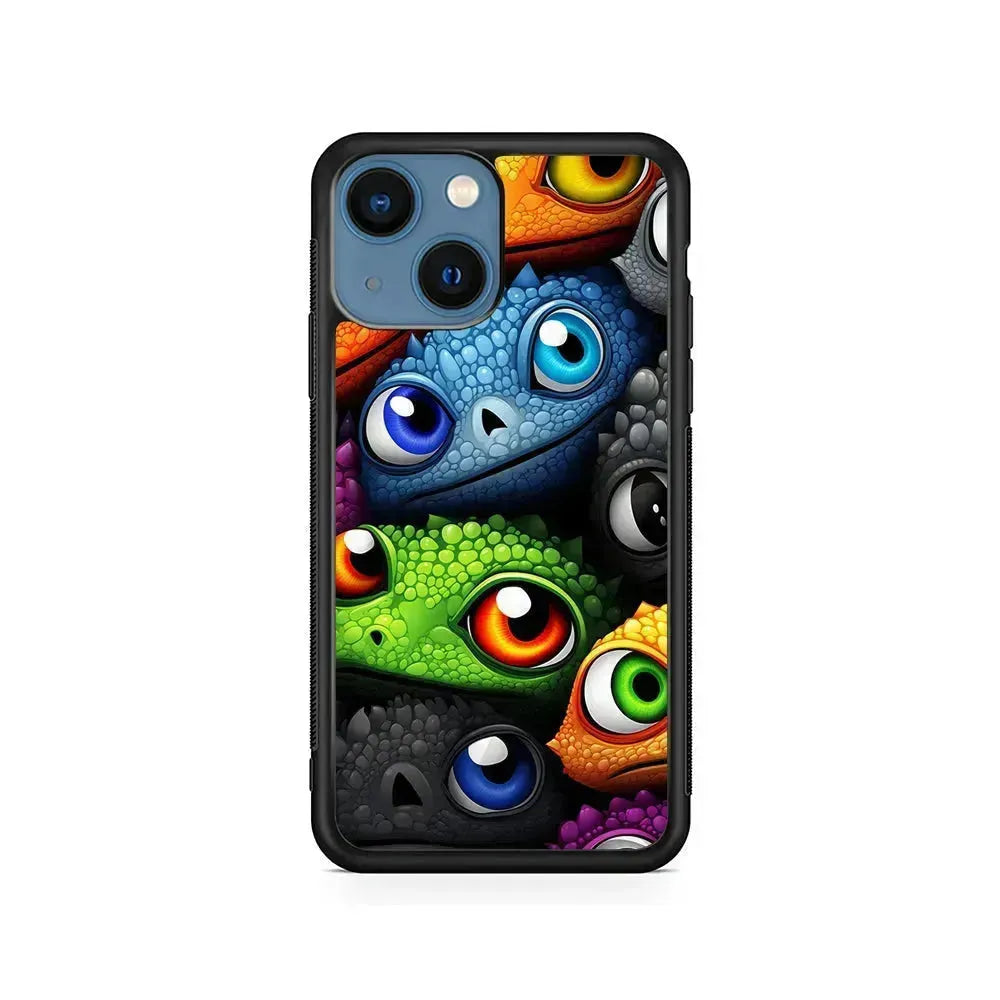 Reptile Eye Cartoon iPhone 13 Mini Case-Rubber / Black (2D Case)-Xtracase