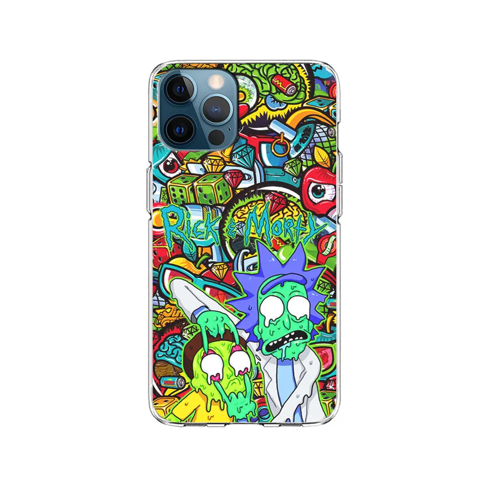 Rick and Morty Melt in Doodle iPhone 13 Pro Case-Clear Soft Case-Xtracase