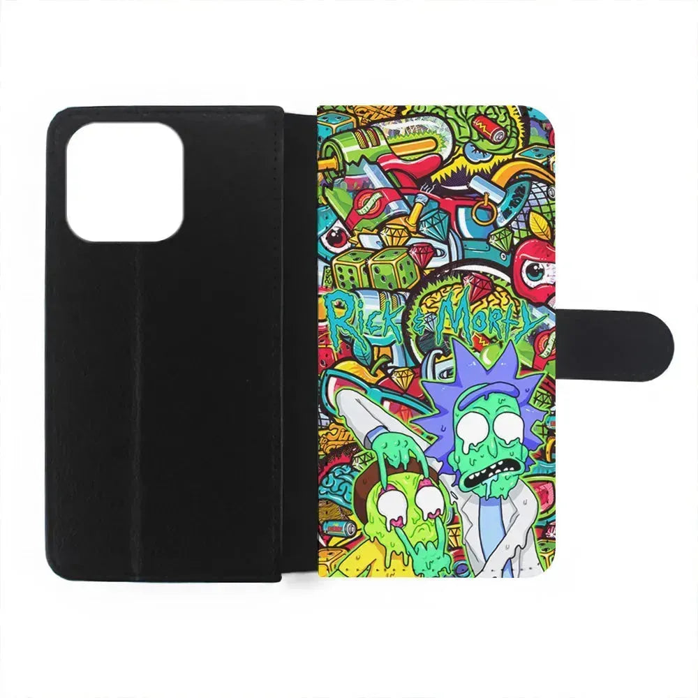 Rick and Morty Melt in Doodle iPhone 15 Pro Max Case-Flip Wallet Case-Xtracase