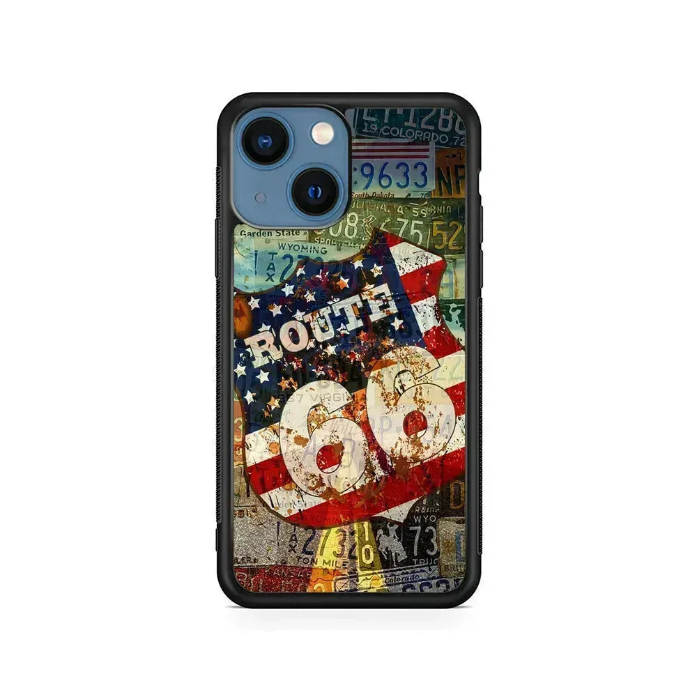 Route 66 Classic Plate iPhone 13 Mini Case-Rubber / Black (2D Case)-Xtracase