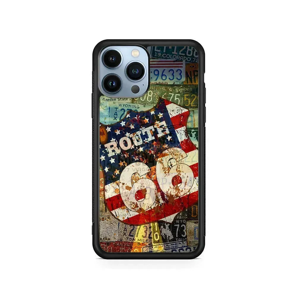Route 66 Classic Plate iPhone 15 Pro Max Case-Rubber / Black (2D Case)-Xtracase