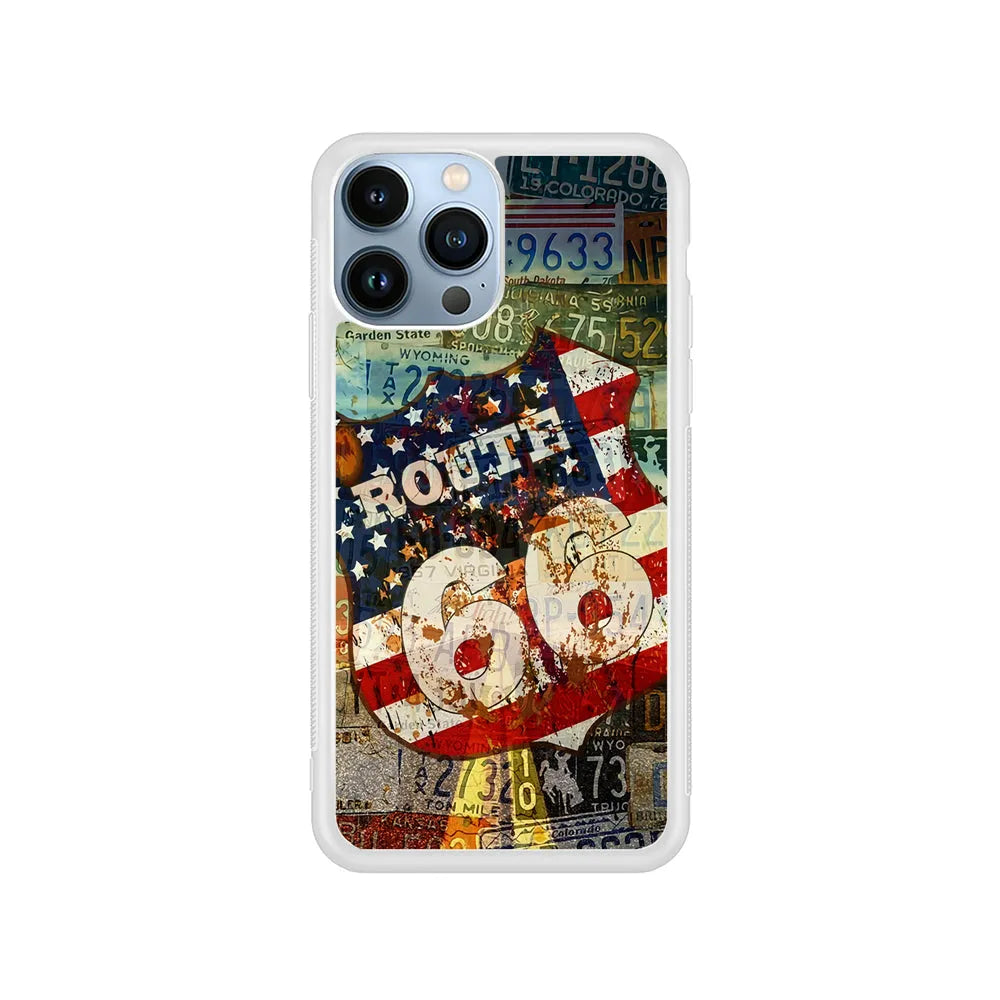 Route 66 Classic Plate iPhone 13 Pro Case-Rubber / White (2D Case)-Xtracase