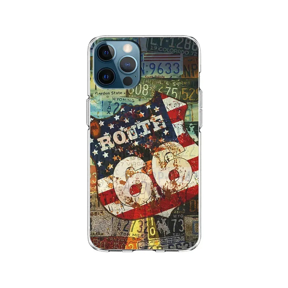 Route 66 Classic Plate iPhone 15 Pro Max Case-Clear Soft Case-Xtracase