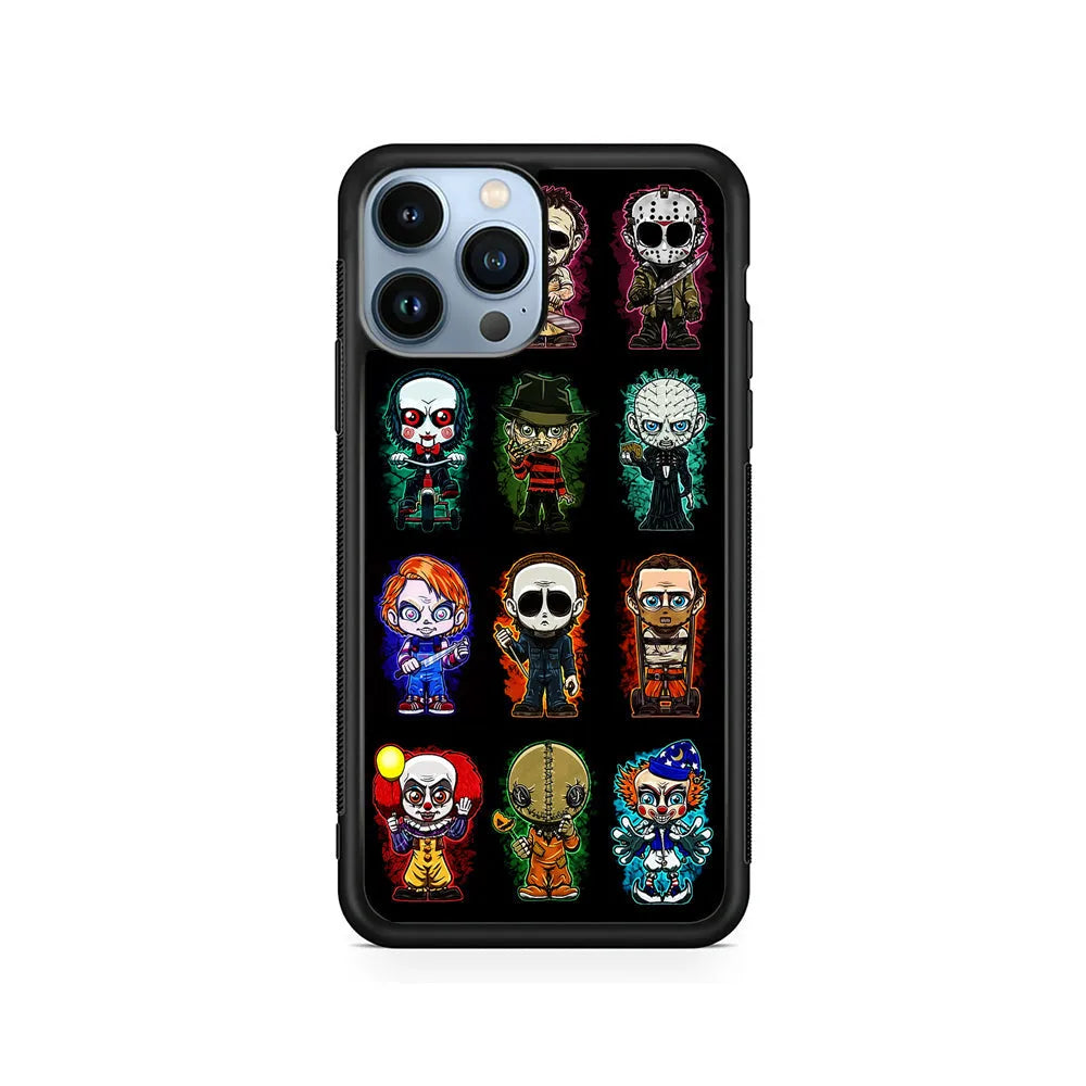 Scary Movie Horror Chibi iPhone 13 Pro Case-Rubber / Black (2D Case)-Xtracase