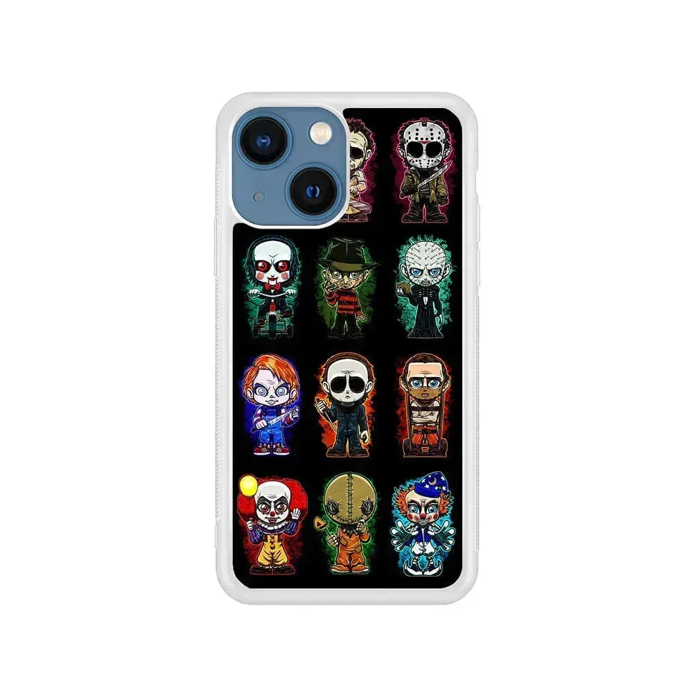 Scary Movie Horror Chibi iPhone 13 Mini Case-Rubber / White (2D Case)-Xtracase