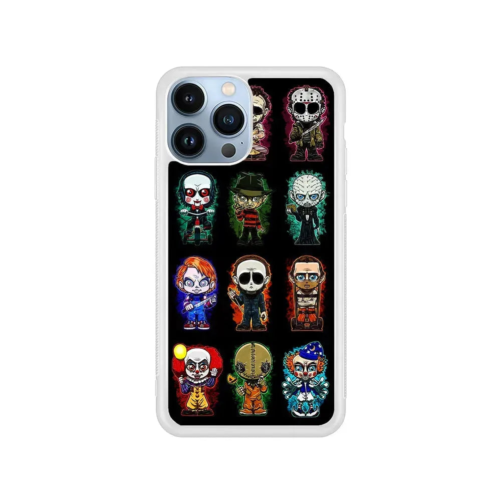 Scary Movie Horror Chibi iPhone 15 Pro Max Case-Rubber / White (2D Case)-Xtracase