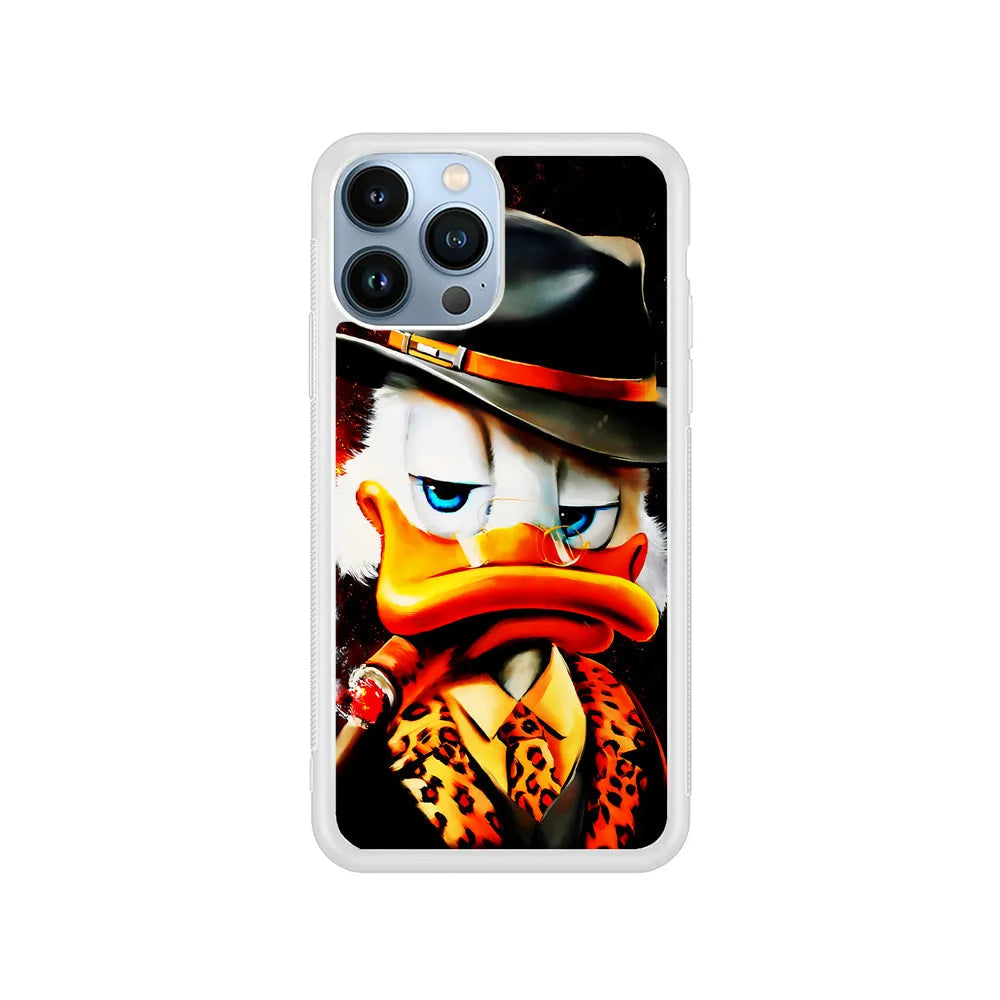 Scrooge McDuck Gangster Style iPhone 13 Pro Case-Rubber / White (2D Case)-Xtracase