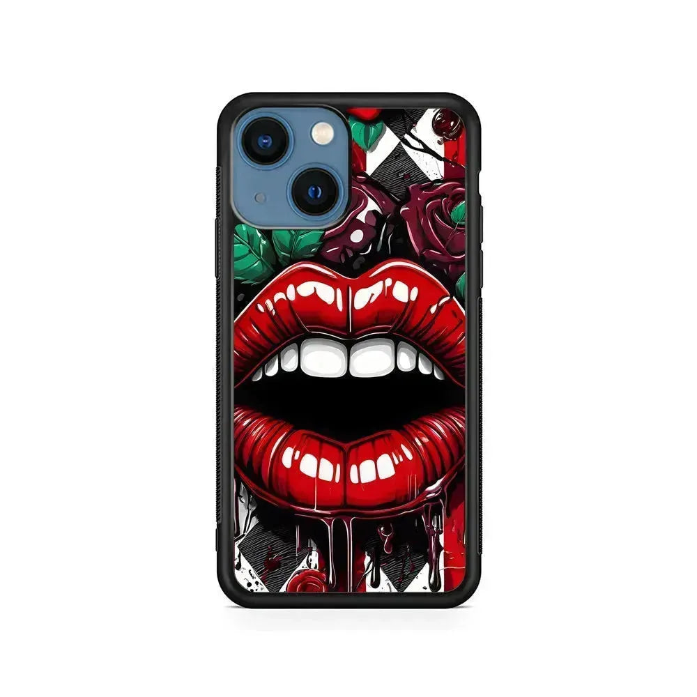 Sexy Big Lips Closeup iPhone 13 Mini Case-Rubber / Black (2D Case)-Xtracase