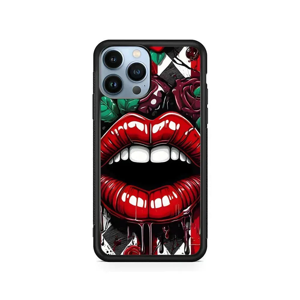 Sexy Big Lips Closeup iPhone 15 Pro Max Case-Rubber / Black (2D Case)-Xtracase