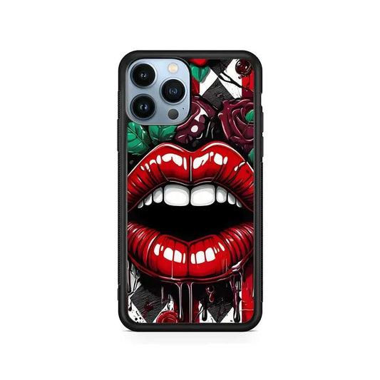 Sexy Big Lips Closeup iPhone 15 Pro Max Case-Rubber / Black (2D Case)-Xtracase