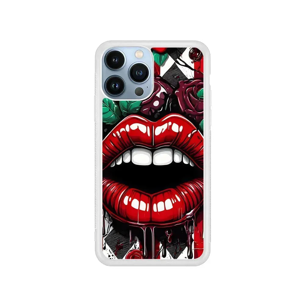Sexy Big Lips Closeup iPhone 15 Pro Max Case-Rubber / White (2D Case)-Xtracase
