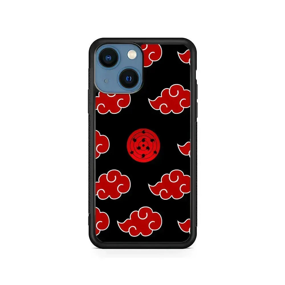 Sharingan and Akatsuki Naruto iPhone 13 Mini Case-Rubber / Black (2D Case)-Xtracase