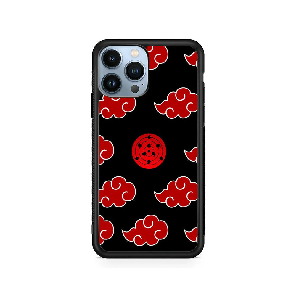 Sharingan and Akatsuki Naruto iPhone 13 Pro Max Case-Rubber / Black (2D Case)-Xtracase