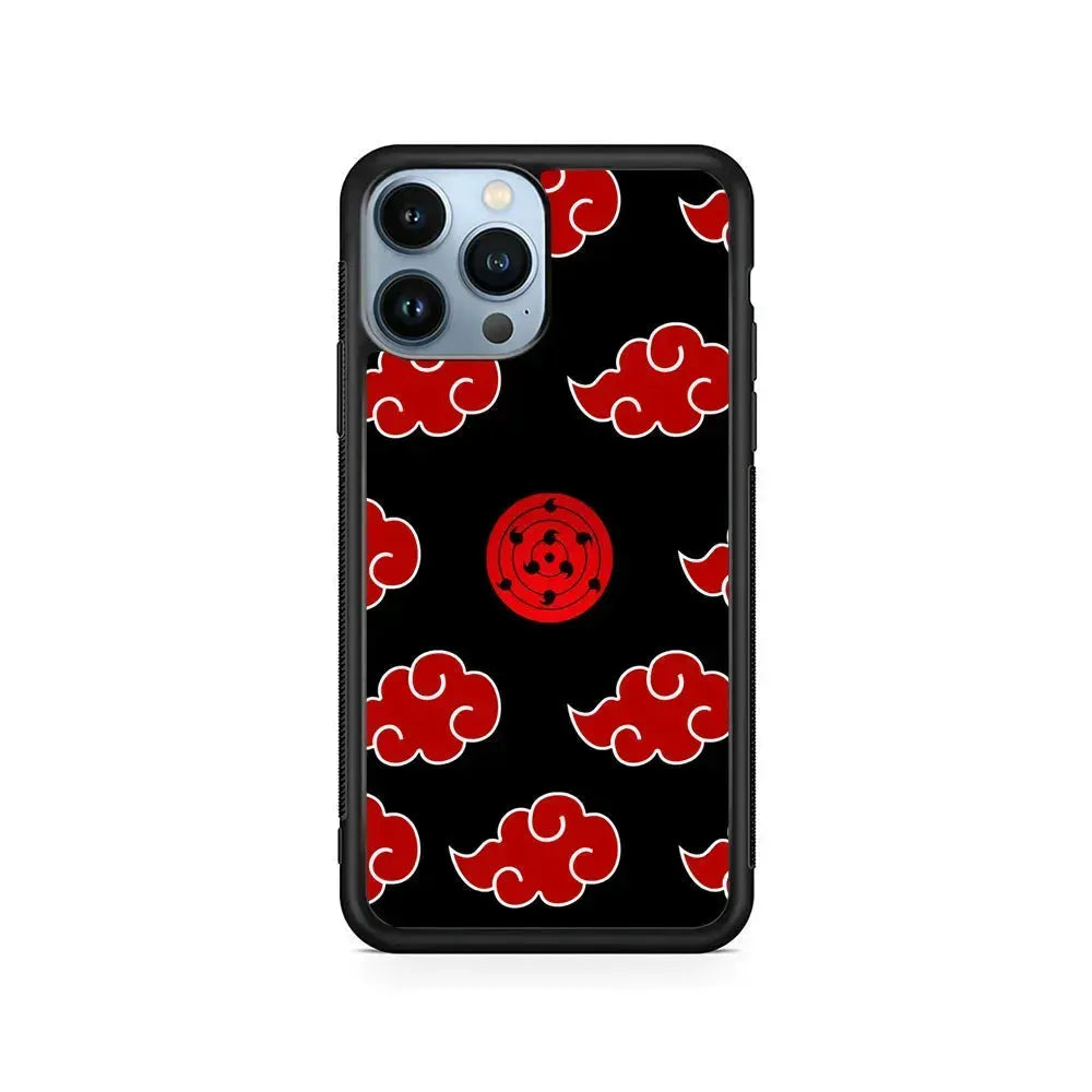 Sharingan and Akatsuki Naruto iPhone 15 Pro Max Case-Rubber / Black (2D Case)-Xtracase