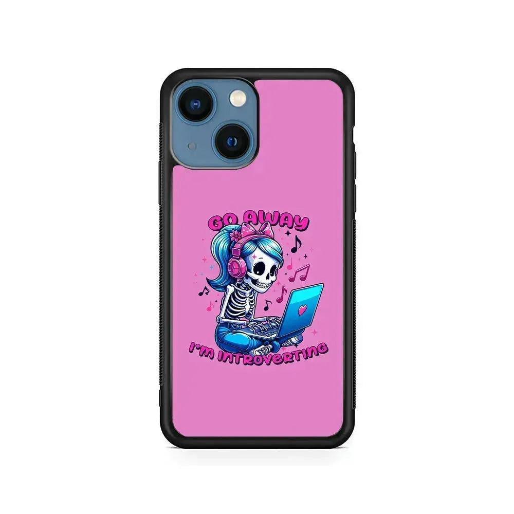 Skeleton Go Away I'm Introverting iPhone 13 Mini Case-Rubber / Black (2D Case)-Xtracase