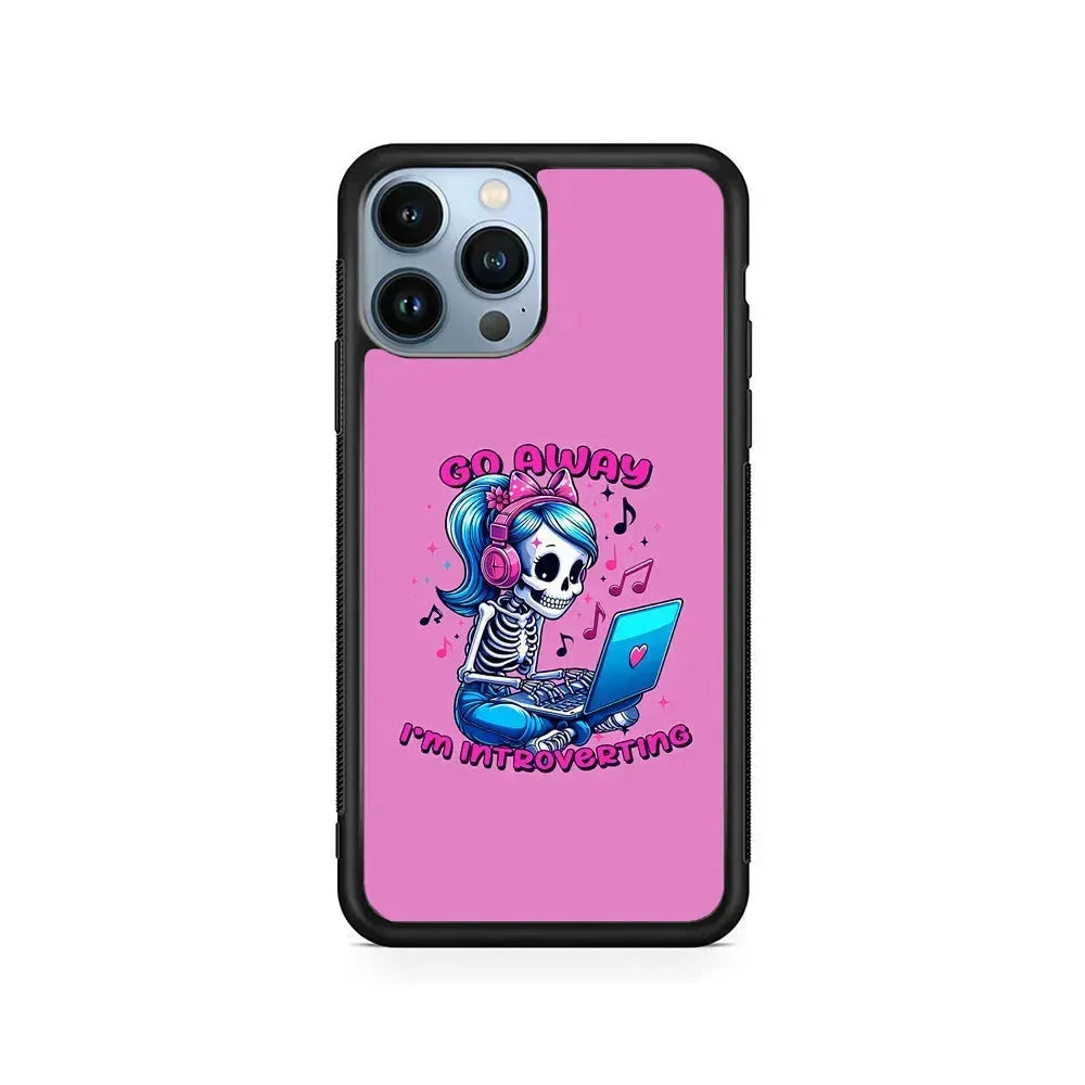 Skeleton Go Away I'm Introverting iPhone 15 Pro Max Case-Rubber / Black (2D Case)-Xtracase