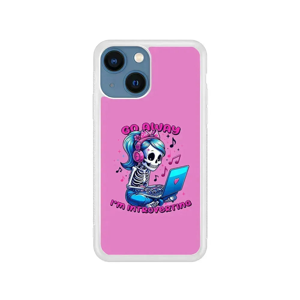Skeleton Go Away I'm Introverting iPhone 13 Mini Case-Rubber / White (2D Case)-Xtracase