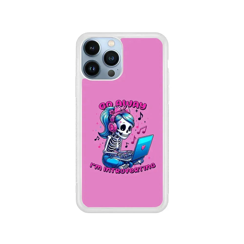 Skeleton Go Away I'm Introverting iPhone 15 Pro Max Case-Rubber / White (2D Case)-Xtracase