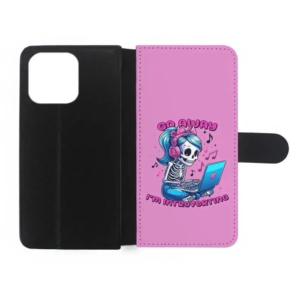 Skeleton Go Away I'm Introverting iPhone 13 Mini Case-Flip Wallet Case-Xtracase