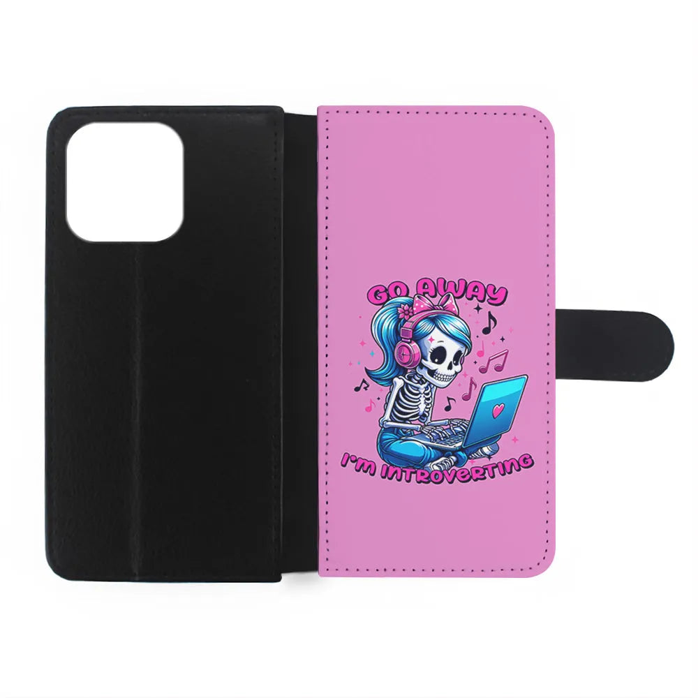 Skeleton Go Away I'm Introverting iPhone 13 Pro Case-Flip Wallet Case-Xtracase
