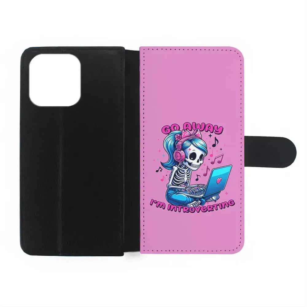 Skeleton Go Away I'm Introverting iPhone 15 Pro Max Case-Flip Wallet Case-Xtracase