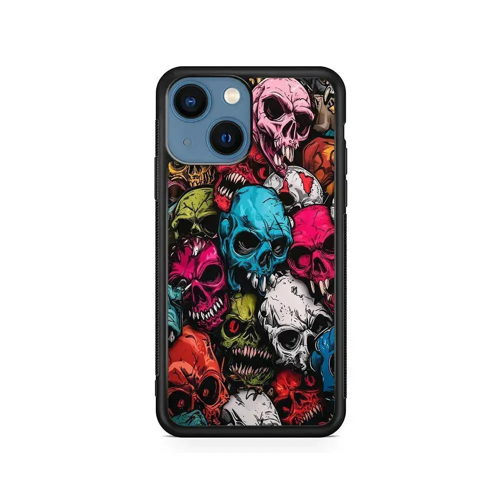 Skull Colorful Pattern iPhone 13 Mini Case-Rubber / Black (2D Case)-Xtracase