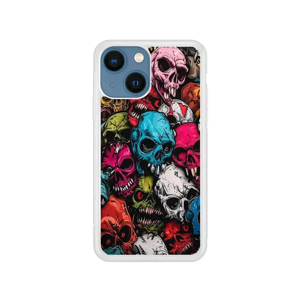 Skull Colorful Pattern iPhone 13 Mini Case-Rubber / White (2D Case)-Xtracase