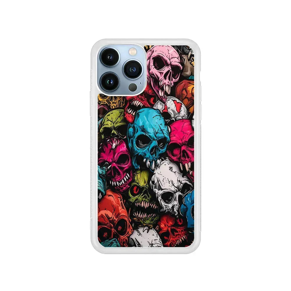 Skull Colorful Pattern iPhone 15 Pro Max Case-Rubber / White (2D Case)-Xtracase
