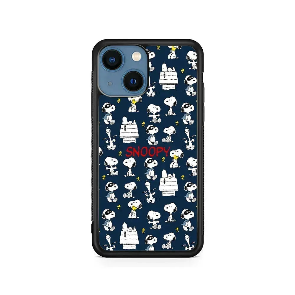 Snoopy All Activity iPhone 13 Mini Case-Rubber / Black (2D Case)-Xtracase
