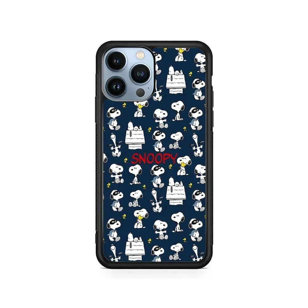 Snoopy All Activity iPhone 15 Pro Max Case-Rubber / Black (2D Case)-Xtracase