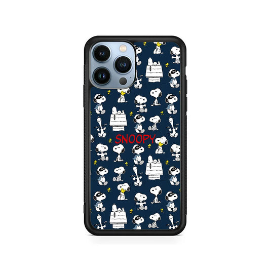 Snoopy All Activity iPhone 13 Pro Max Case-Rubber / Black (2D Case)-Xtracase