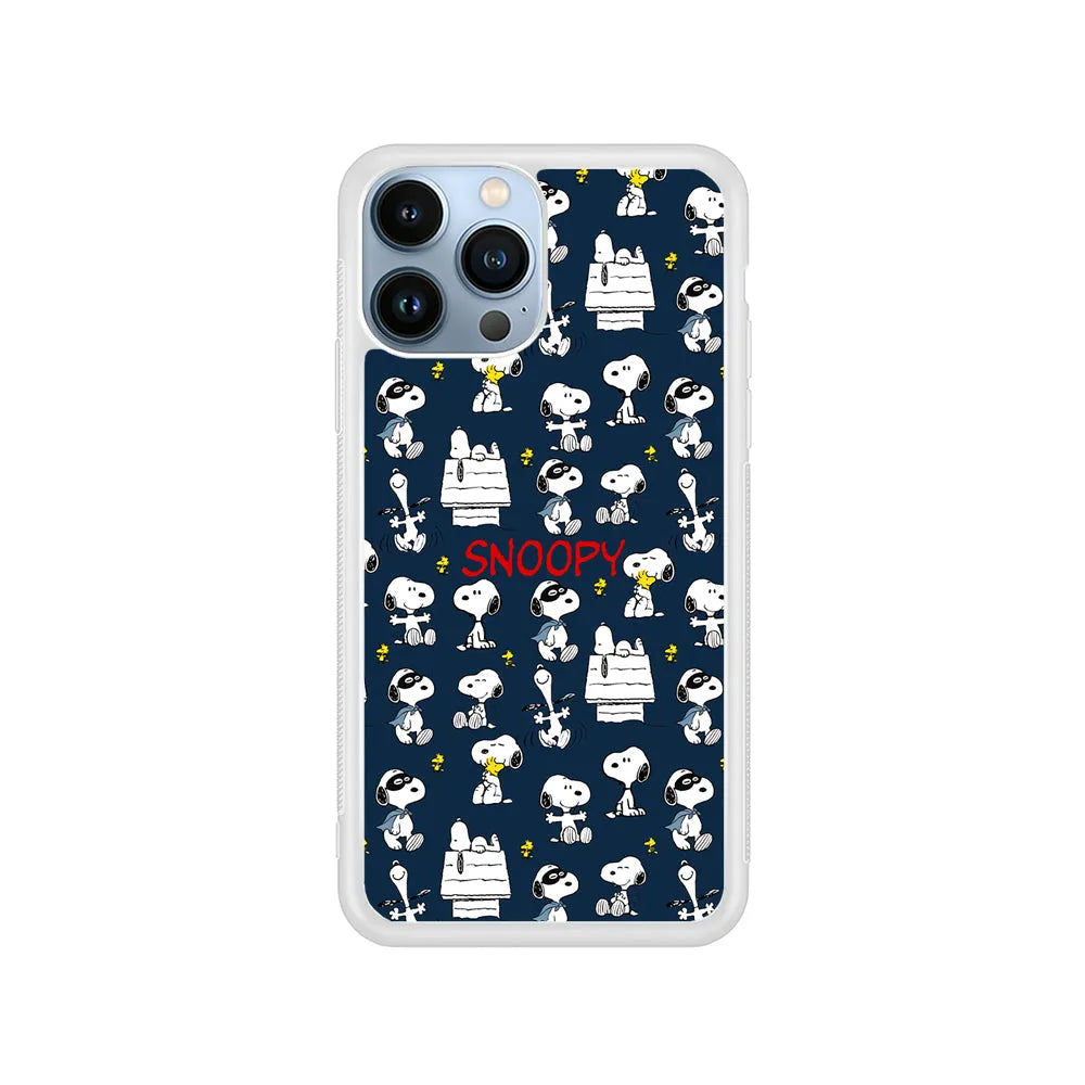 Snoopy All Activity iPhone 13 Pro Case-Rubber / White (2D Case)-Xtracase
