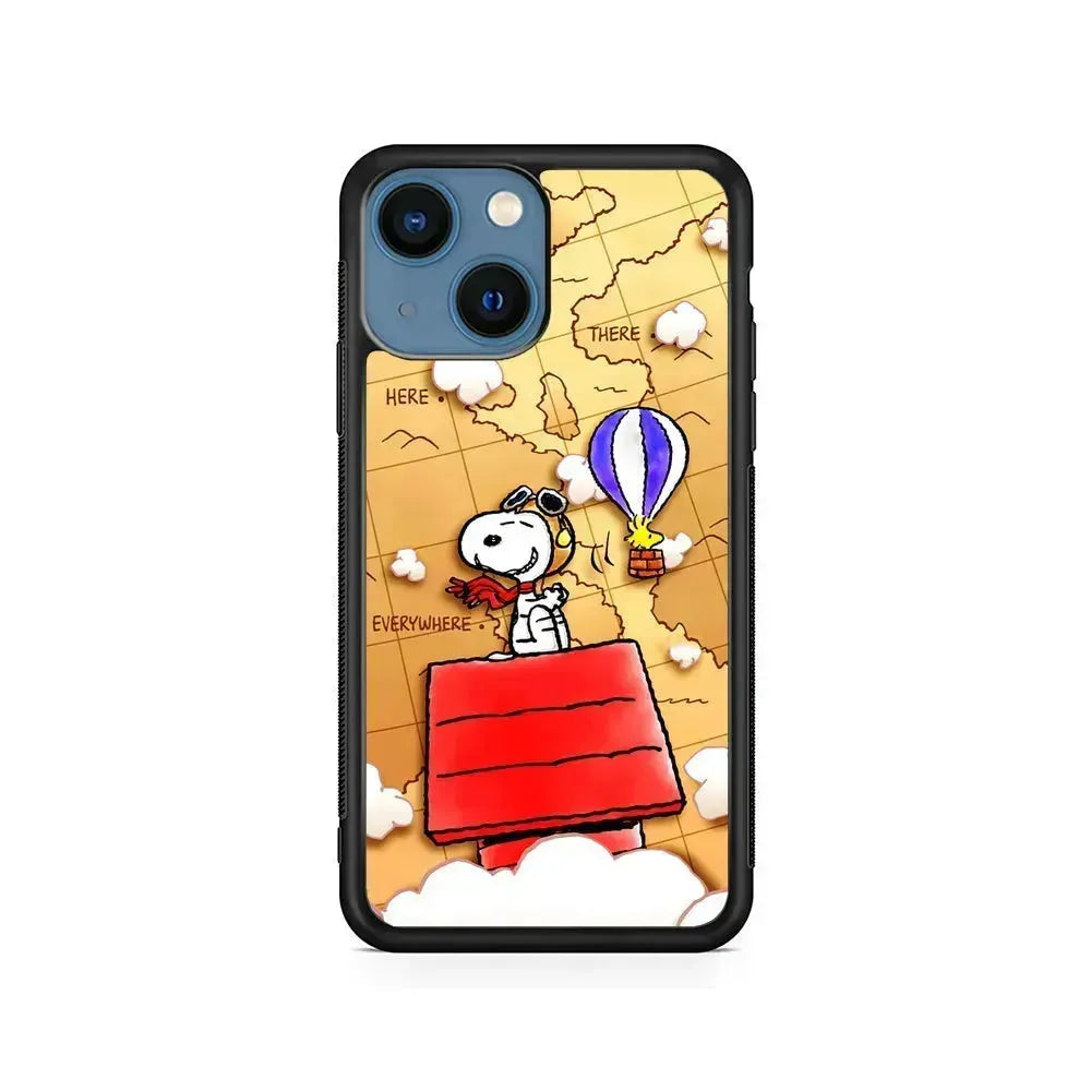 Snoopy Journey Around The World iPhone 13 Mini Case-Rubber / Black (2D Case)-Xtracase