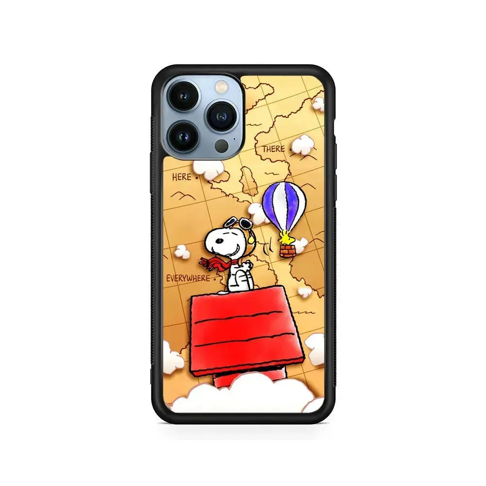 Snoopy Journey Around The World iPhone 15 Pro Max Case-Rubber / Black (2D Case)-Xtracase